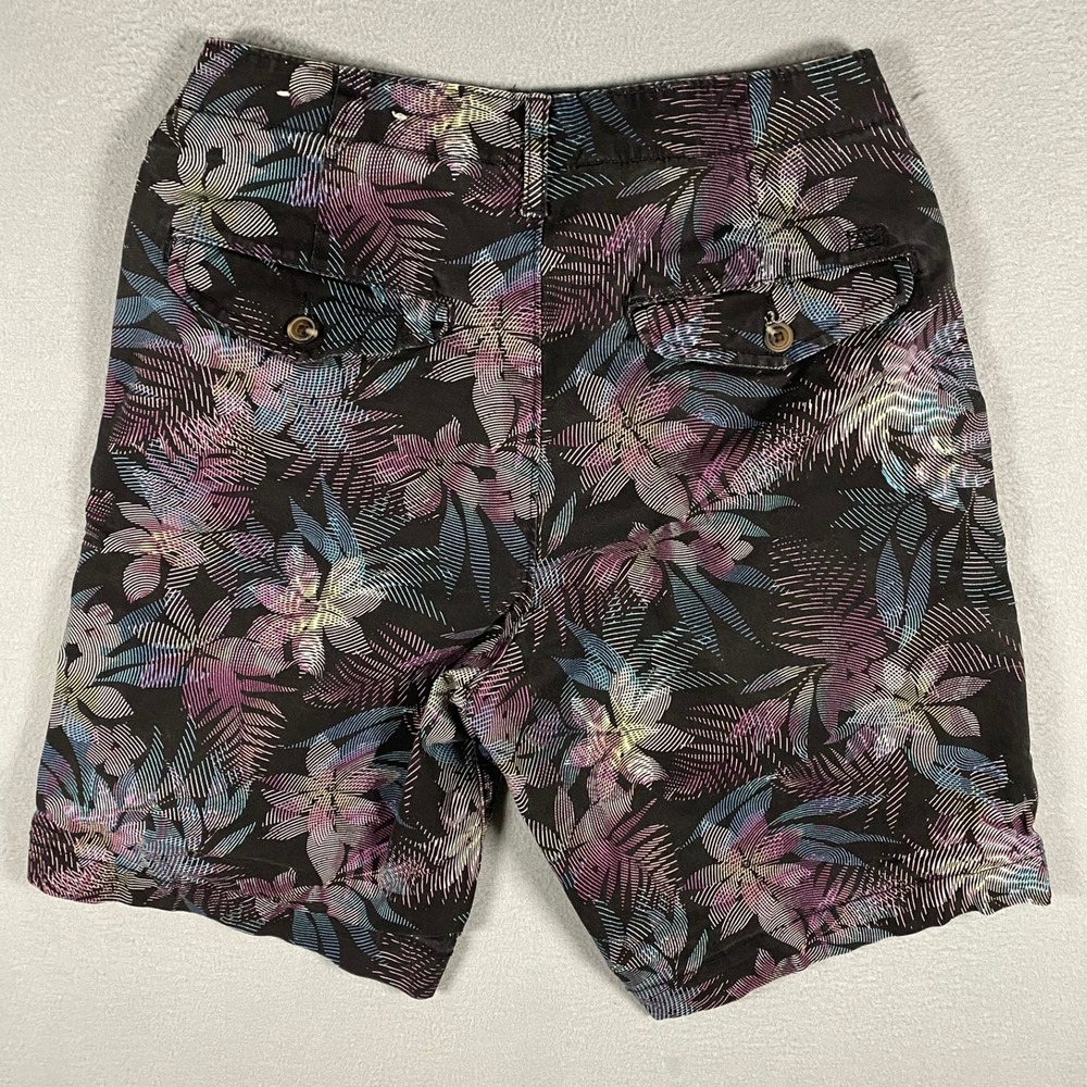 American Eagle Mens 28 Tropical Floral Palm Shorts Black Purple